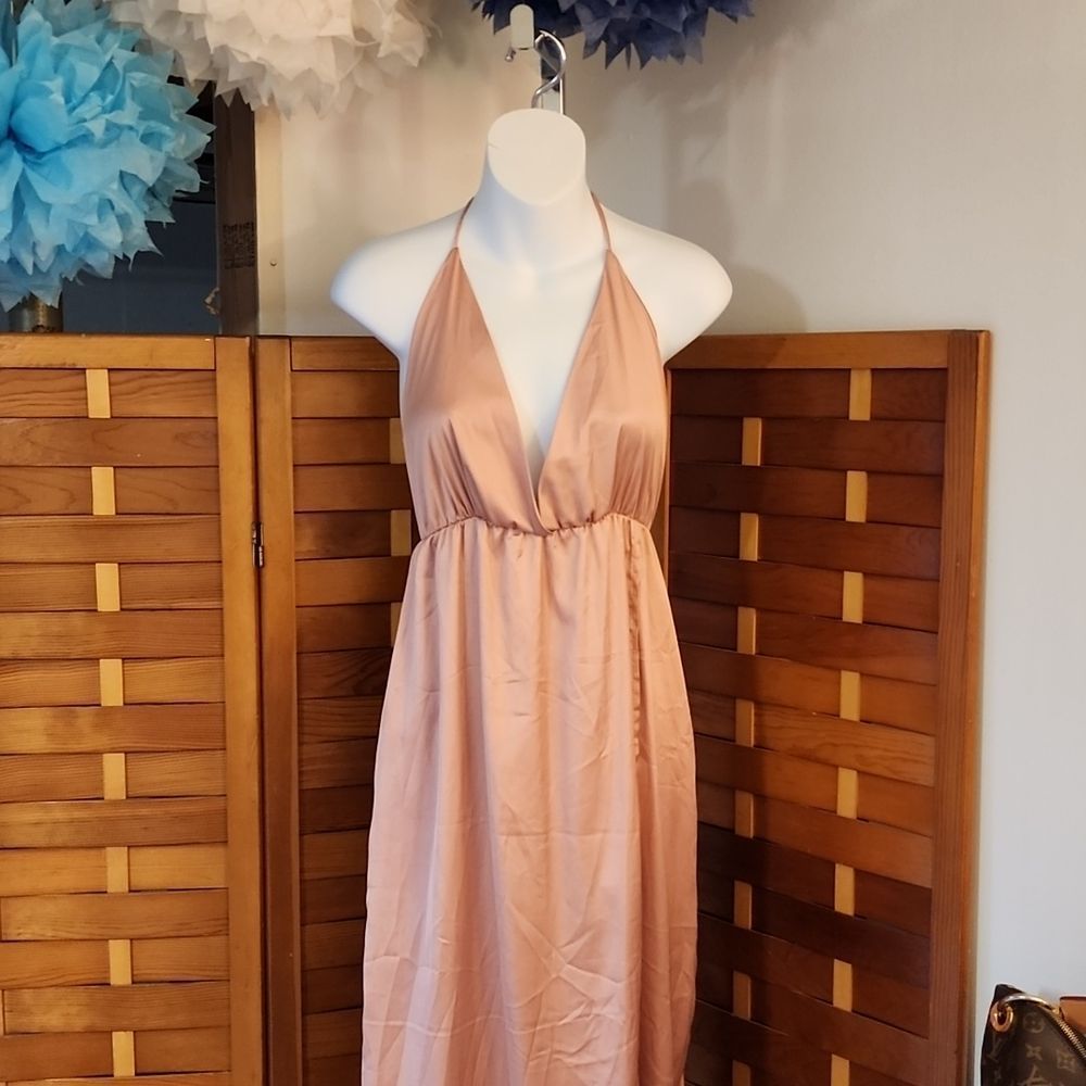 SIMPLEE rose color silky slip dress